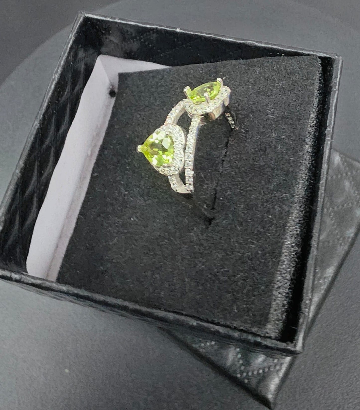 Natural Twin Heart Peridot Adjustable Ring — 925 Sterling Silver | Kumara Shines