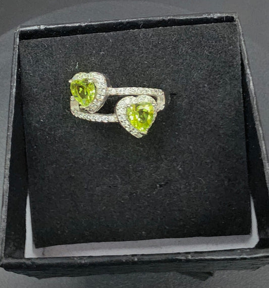 Natural Twin Heart Peridot Adjustable Ring — 925 Sterling Silver | Kumara Shines