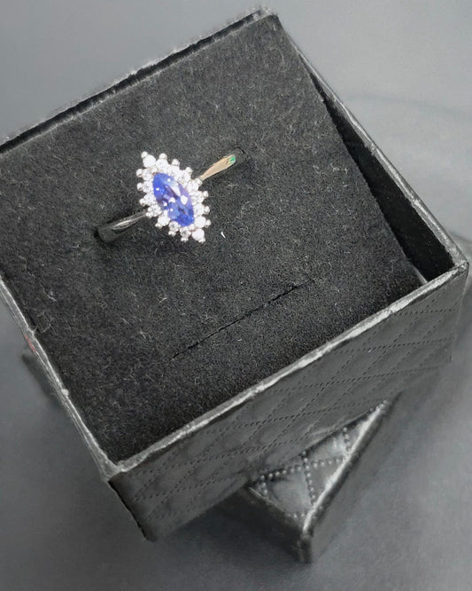 Natural Marquise-Cut Tanzanite Adjustable Ring — 925 Sterling Silver | Kumara Shines