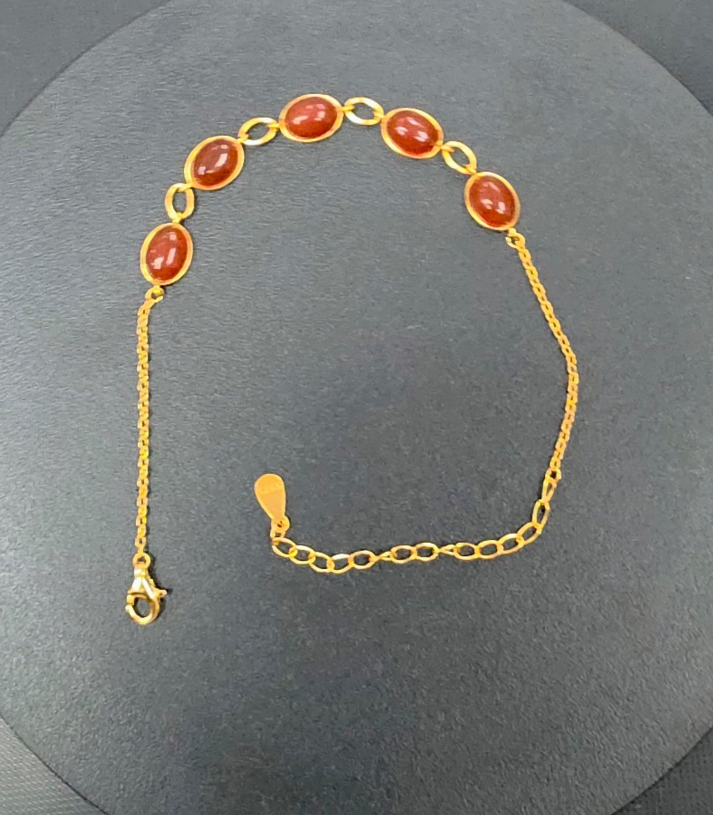 Natural Carnelian 5-Stone Oval Bracelet — Gold-Coated 925 Sterling Silver (19cm Adjustable) | Kumara Shines