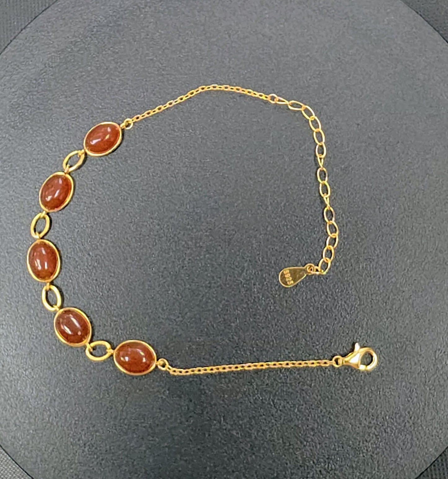 Natural Carnelian 5-Stone Oval Bracelet — Gold-Coated 925 Sterling Silver (19cm Adjustable) | Kumara Shines