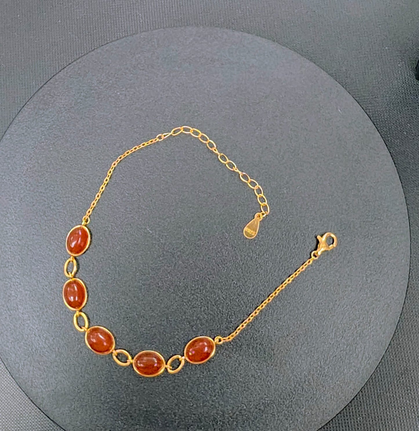 Natural Carnelian 5-Stone Oval Bracelet — Gold-Coated 925 Sterling Silver (19cm Adjustable) | Kumara Shines