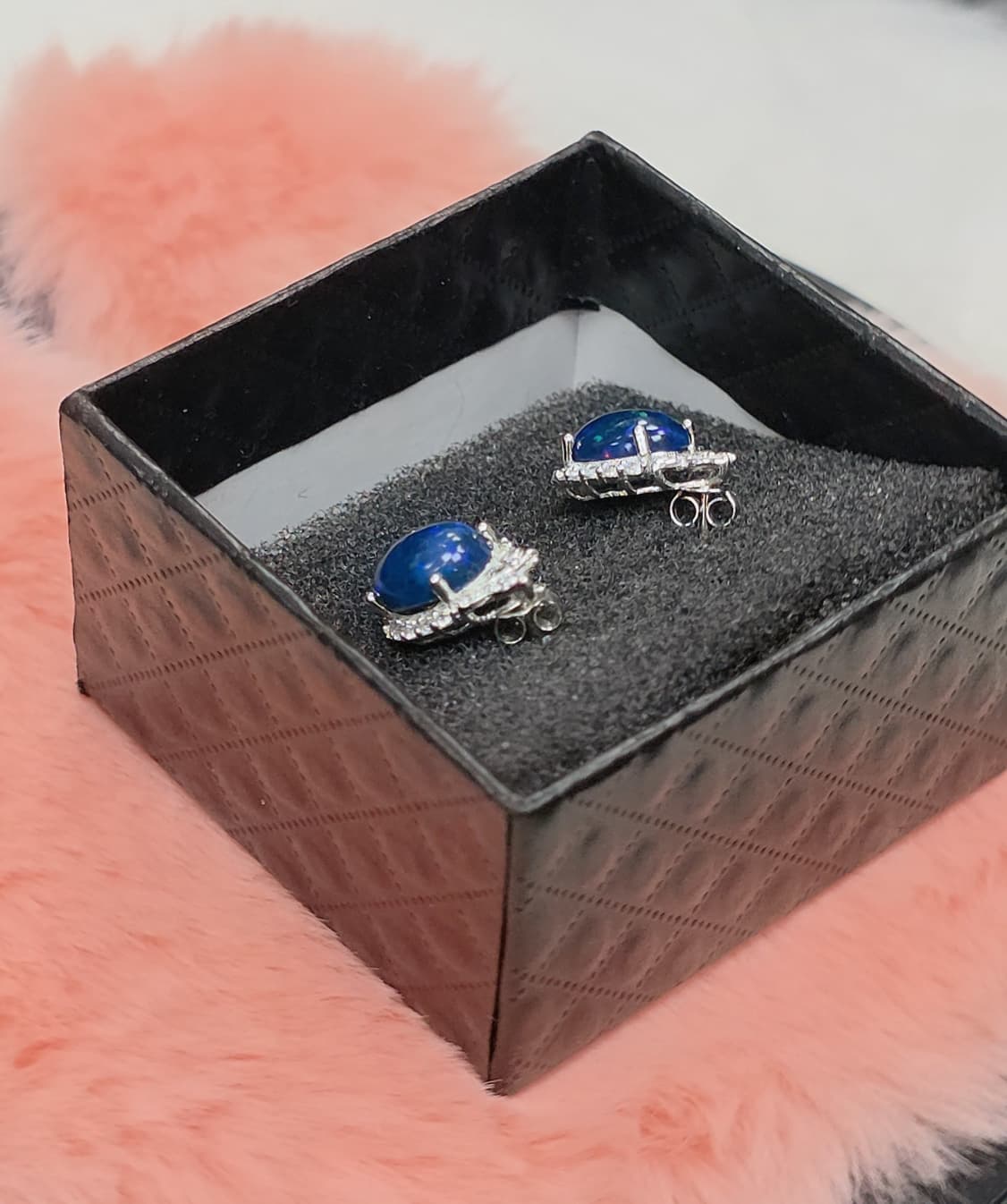 Natural Black Opal Halo Stud Earrings — Sterling Silver | Kumara Shines