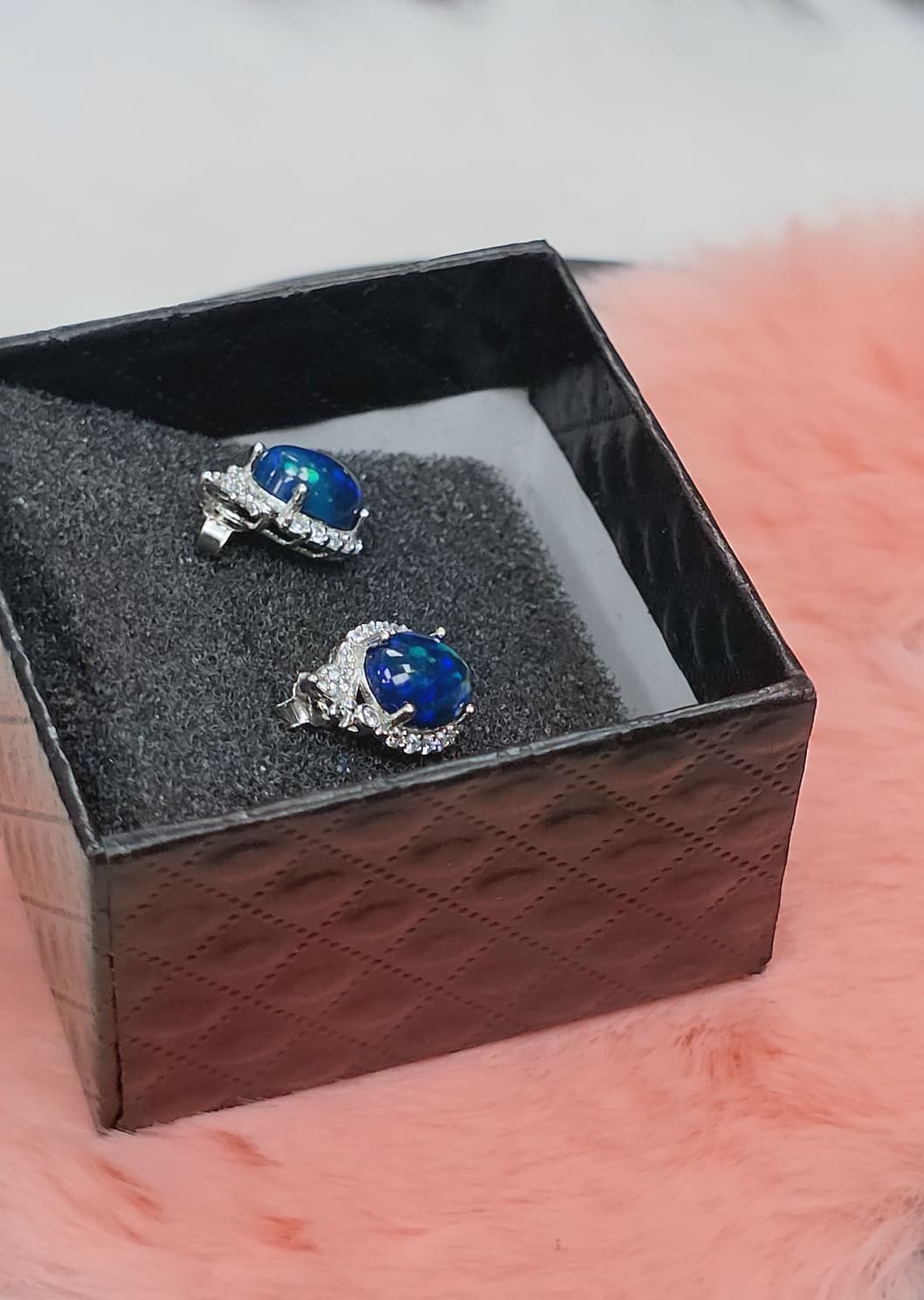 Natural Black Opal Halo Stud Earrings — Sterling Silver | Kumara Shines