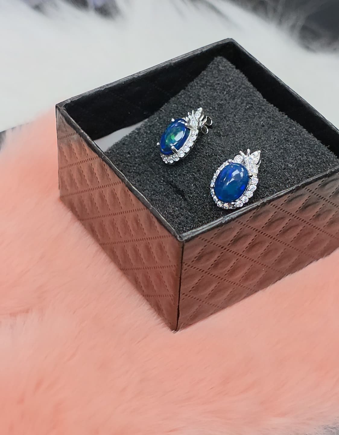 Natural Black Opal Halo Stud Earrings — Sterling Silver | Kumara Shines