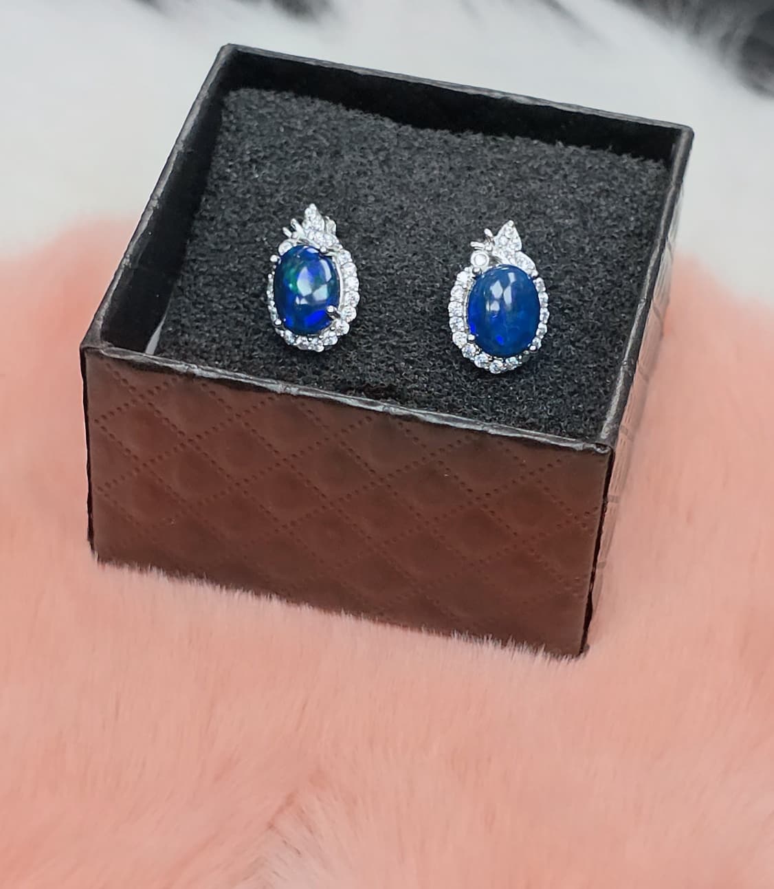 Natural Black Opal Halo Stud Earrings — Sterling Silver | Kumara Shines