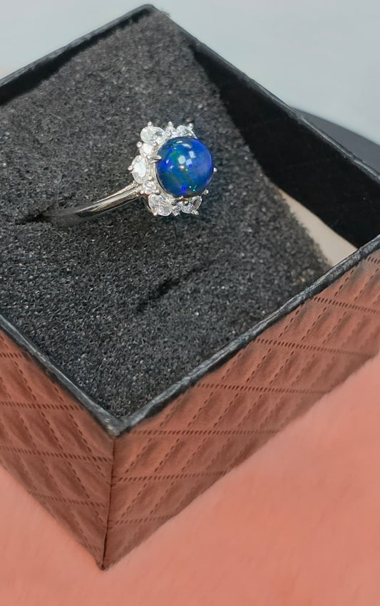 Natural Black Opal Adjustable Ring — Sterling Silver | Kumara Shines