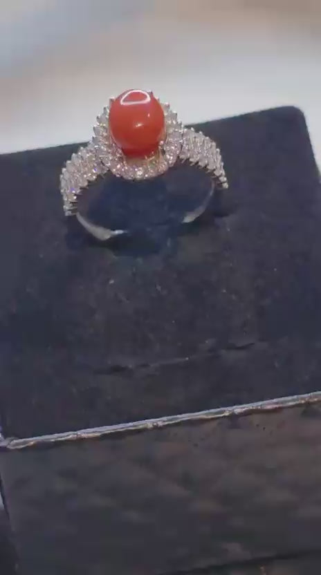 Natural Coral Adjustable Ring 925 Sterling Silver | Kumara Shines