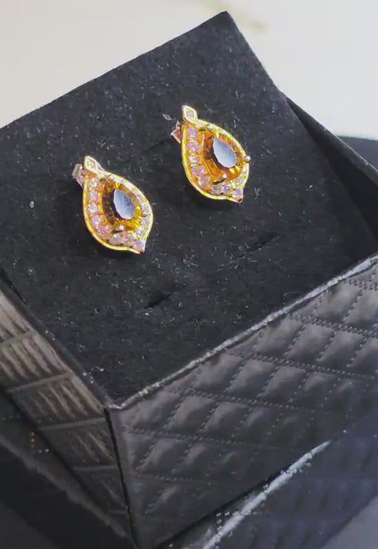 Natural Teardrop Citrine & Zircon Earrings — Gold-Coated 925 Sterling Silver | Kumara Shines