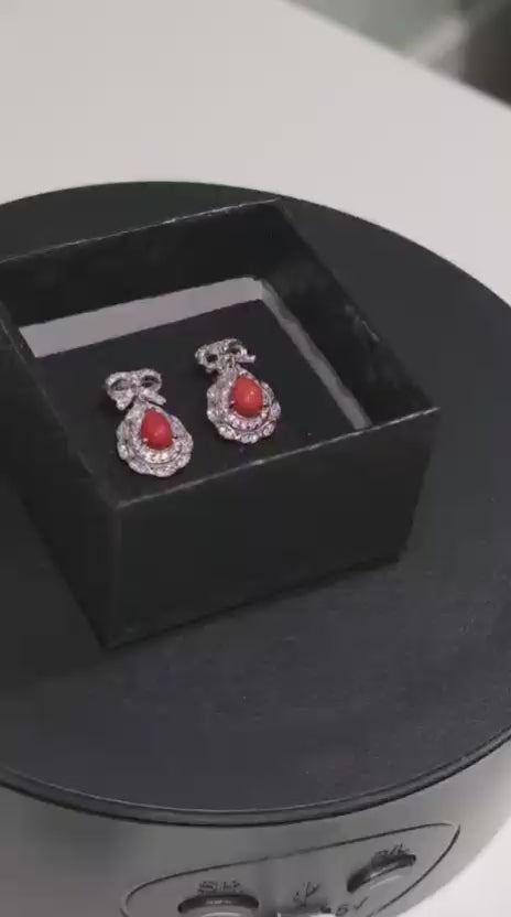 Natural Coral & Zirconia Earrings — 925 Sterling Silver | Kumara Shines