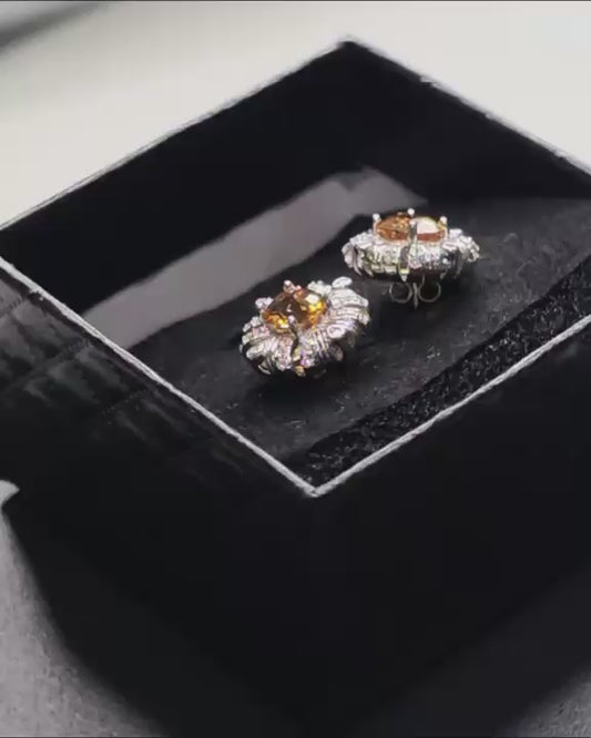 Natural Oval Citrine & Zircon Earrings — 925 Sterling Silver | Kumara Shines