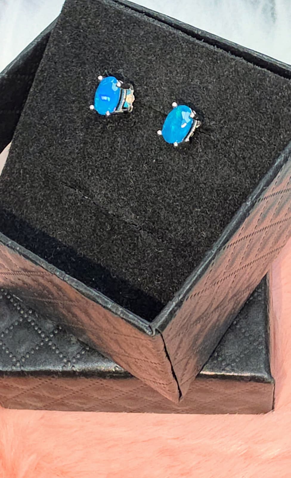 Natural Blue Opal Oval Stud Earrings – Sterling Silver | Kumara Shines