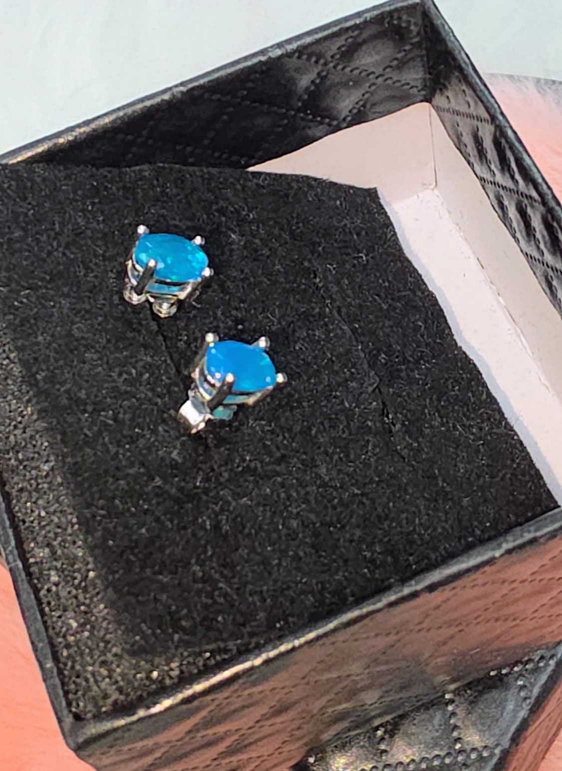 Natural Blue Opal Oval Stud Earrings – Sterling Silver | Kumara Shines