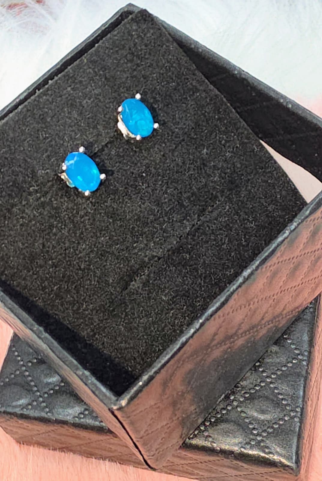 Natural Blue Opal Oval Stud Earrings – Sterling Silver | Kumara Shines