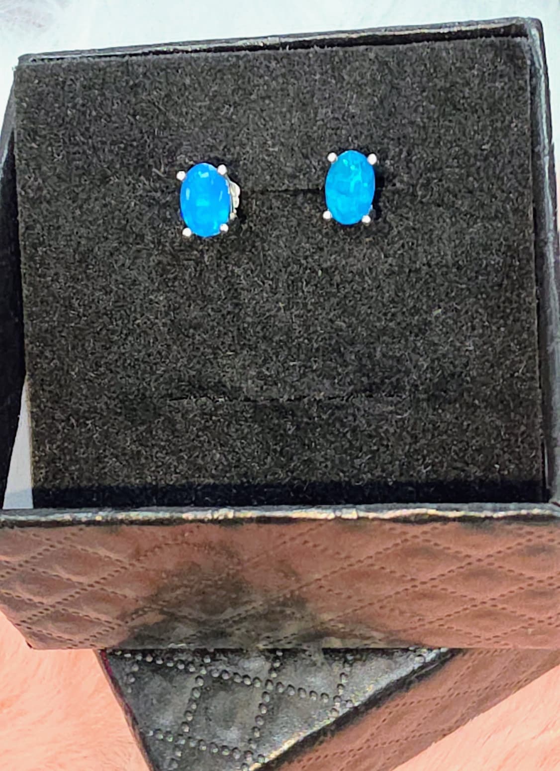 Natural Blue Opal Oval Stud Earrings – Sterling Silver | Kumara Shines