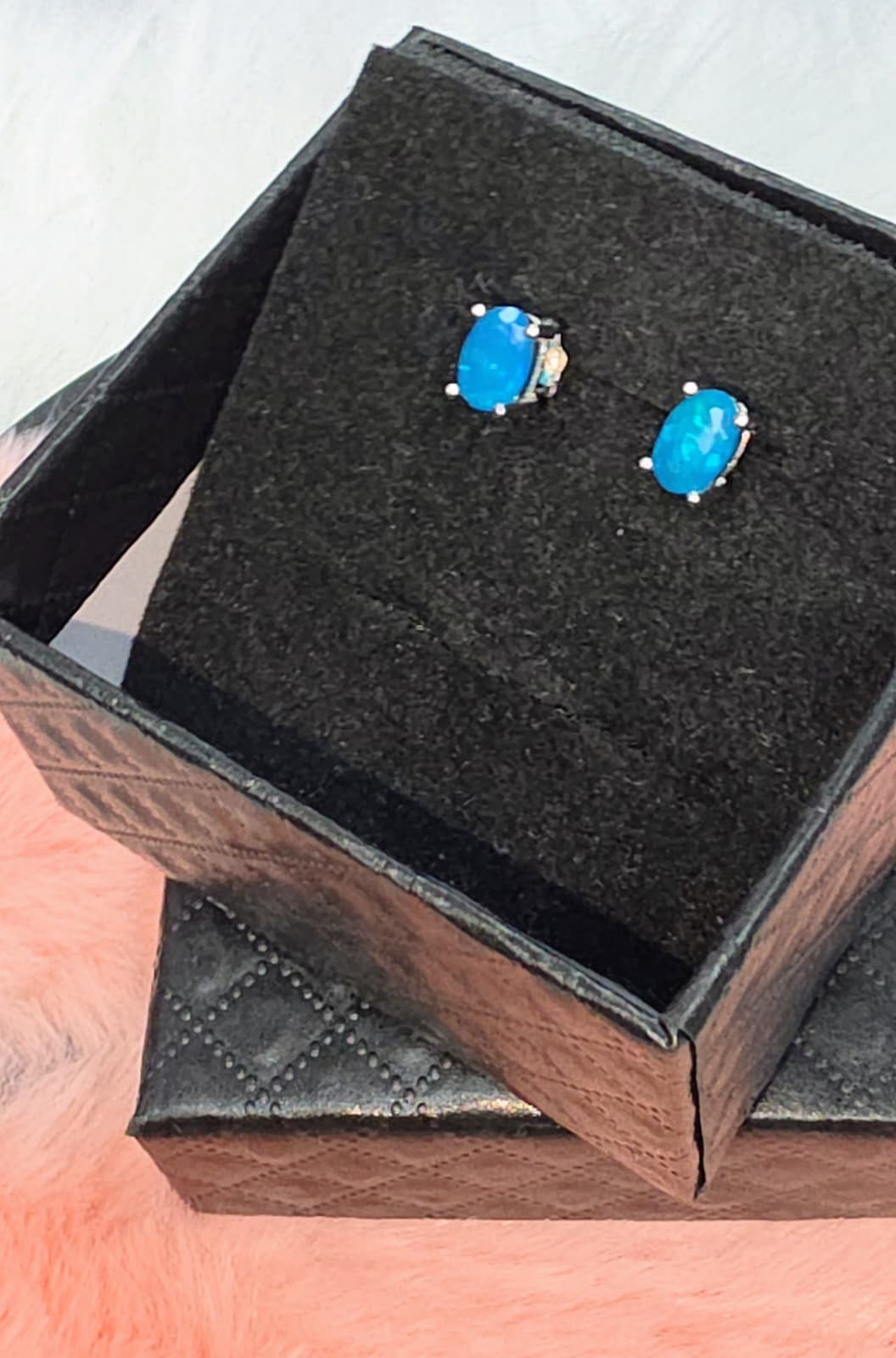 Natural Blue Opal Oval Stud Earrings – Sterling Silver | Kumara Shines